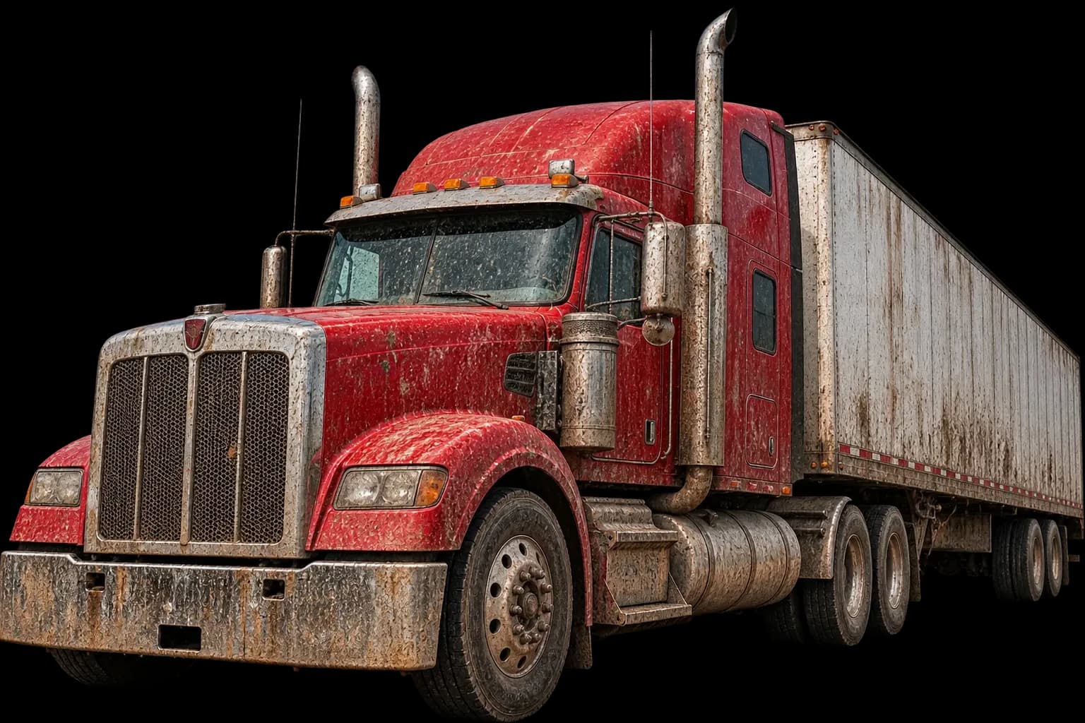 Highway truck before detailing, covered in road grime and salt